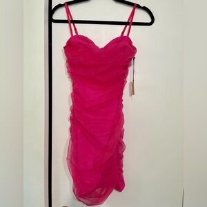 Superdown. Emmie Mesh Mini Dress in Hot Pink. Size small. Never worn. Revolve